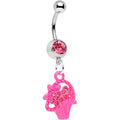 BodyCandy Pink Gem Bow Tied Pink Flower Basket Dangle Belly Ring — main product shot
