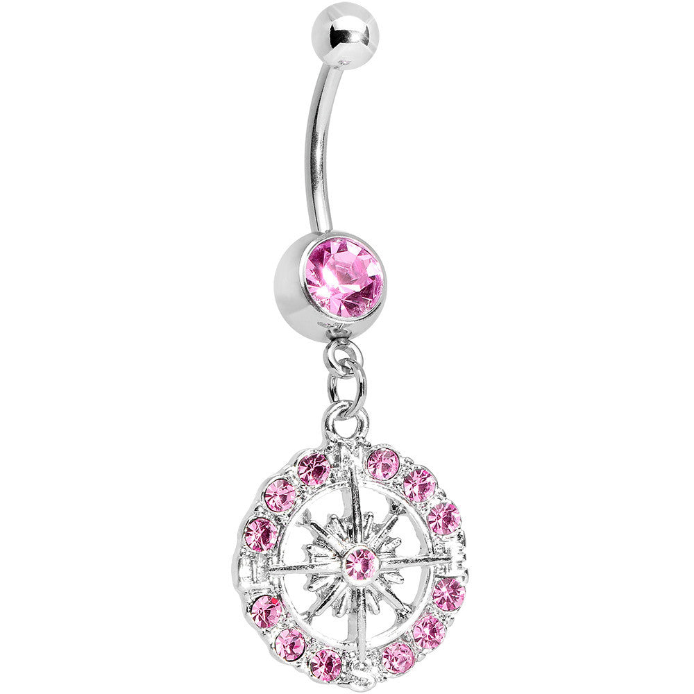 BodyCandy Pink Gem Brilliant Sunburst Flower Dangle Belly Ring — main product shot