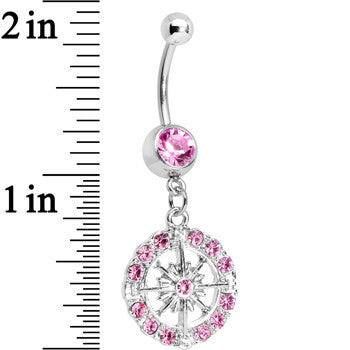 BodyCandy Pink Gem Brilliant Sunburst Flower Dangle Belly Ring — detail close-up