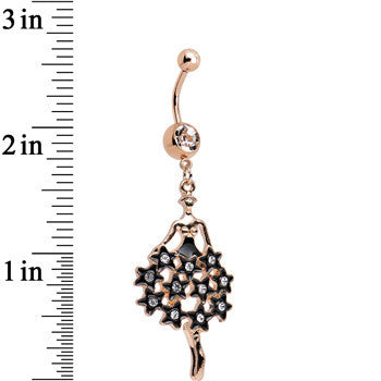 BodyCandy Clear Gem Rose Gold Plated Dancing Skirt of Stars Dangle Belly Ring — detail close-up