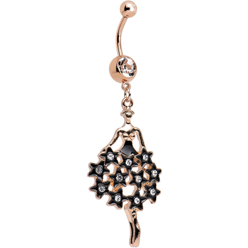 BodyCandy Clear Gem Rose Gold Plated Dancing Skirt of Stars Dangle Belly Ring — main product shot