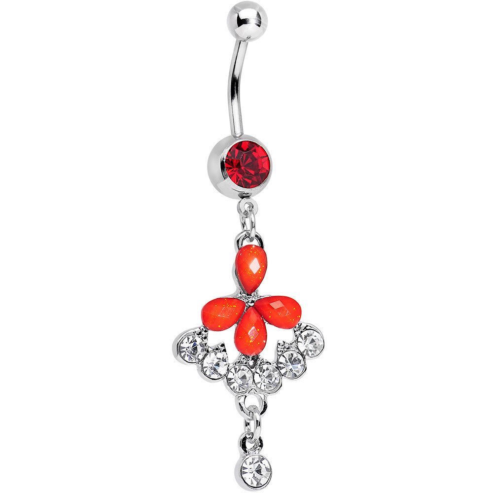 BodyCandy Red Gem Clear Drops Glittery Flower Dangle Belly Ring — main product shot