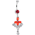 BodyCandy Red Gem Clear Drops Glittery Flower Dangle Belly Ring — main product shot