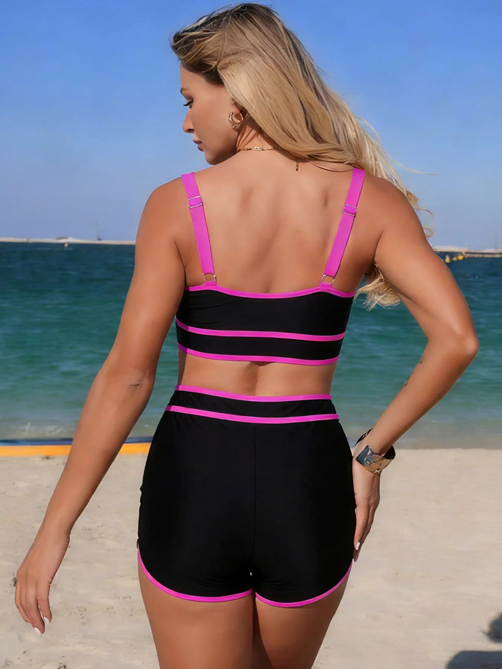 Contrast Trim Scoop Neck Swim Set