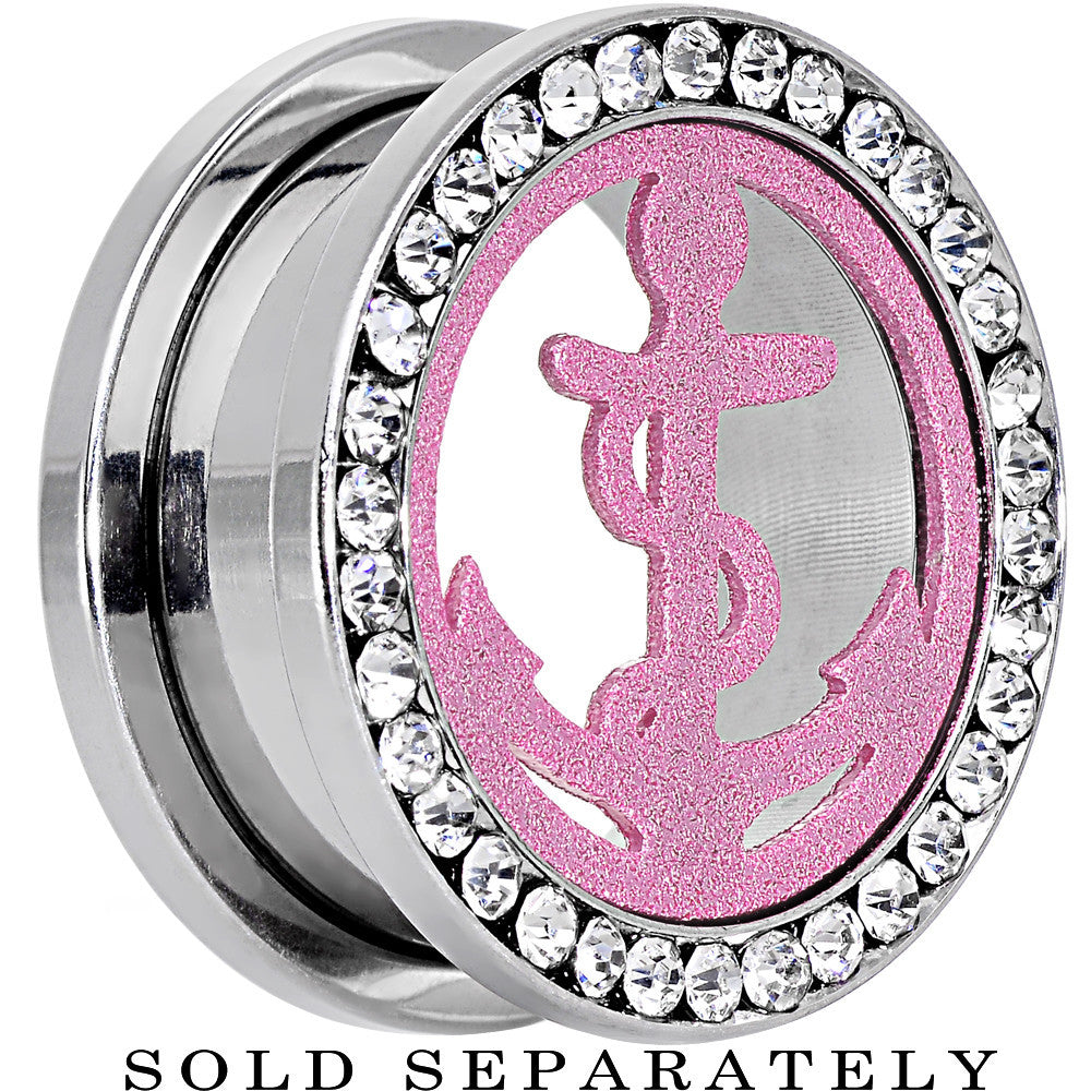 BodyCandy 20mm Stainless Steel Clear Gem Pink Anchor Tunnel Plug — main product shot