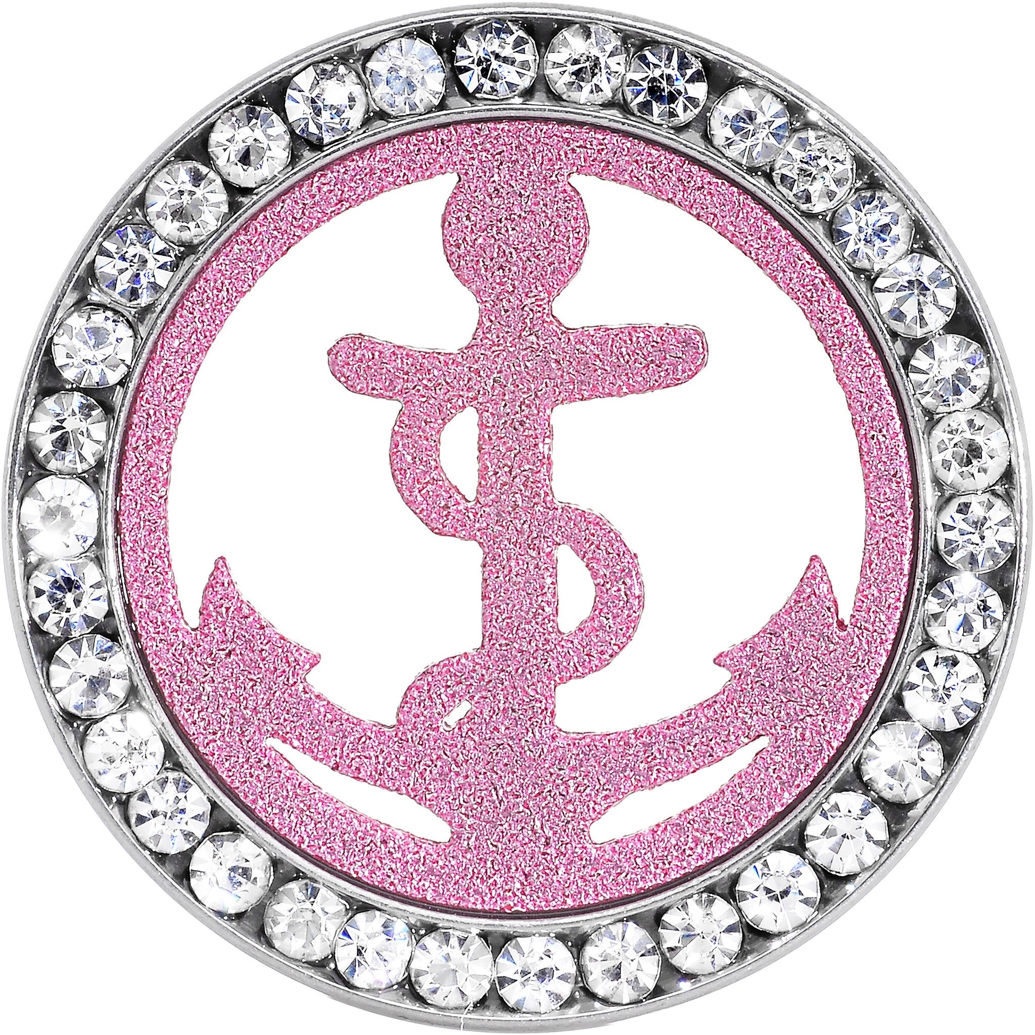 BodyCandy 20mm Stainless Steel Clear Gem Pink Anchor Tunnel Plug — detail close-up