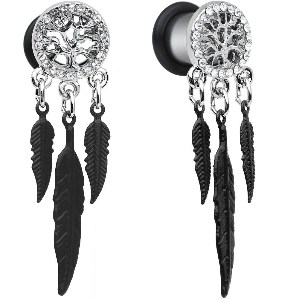 BodyCandy 0G Clear Gem Steel Single Flare Tree of Life Dangle Plug Set — size reference