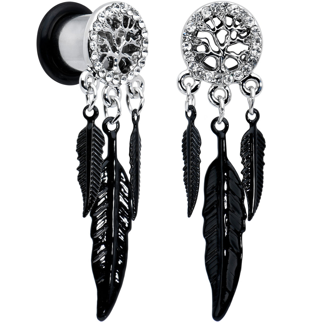 BodyCandy 0G Clear Gem Steel Single Flare Tree of Life Dangle Plug Set — main product shot