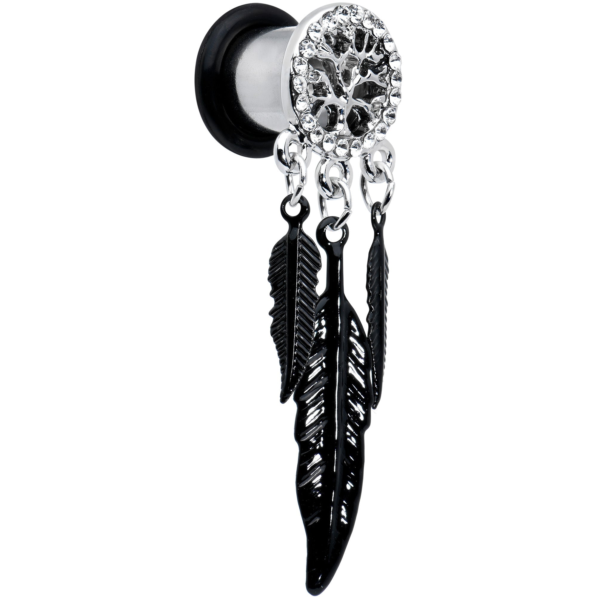 BodyCandy 0G Clear Gem Steel Single Flare Tree of Life Dangle Plug Set — lifestyle context