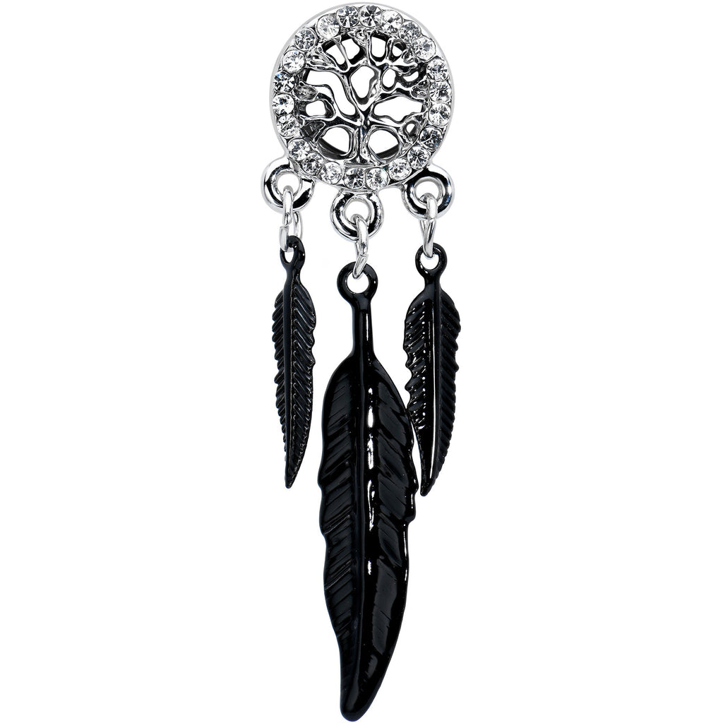 BodyCandy 0G Clear Gem Steel Single Flare Tree of Life Dangle Plug Set — side view