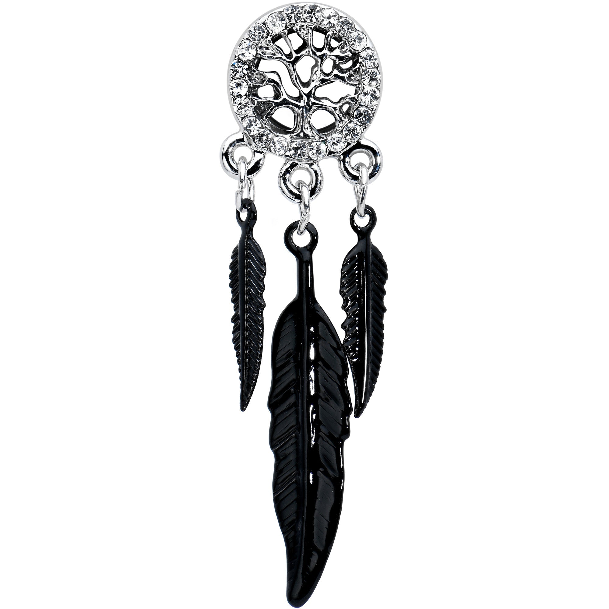 BodyCandy 0G Clear Gem Steel Single Flare Tree of Life Dangle Plug Set — side view