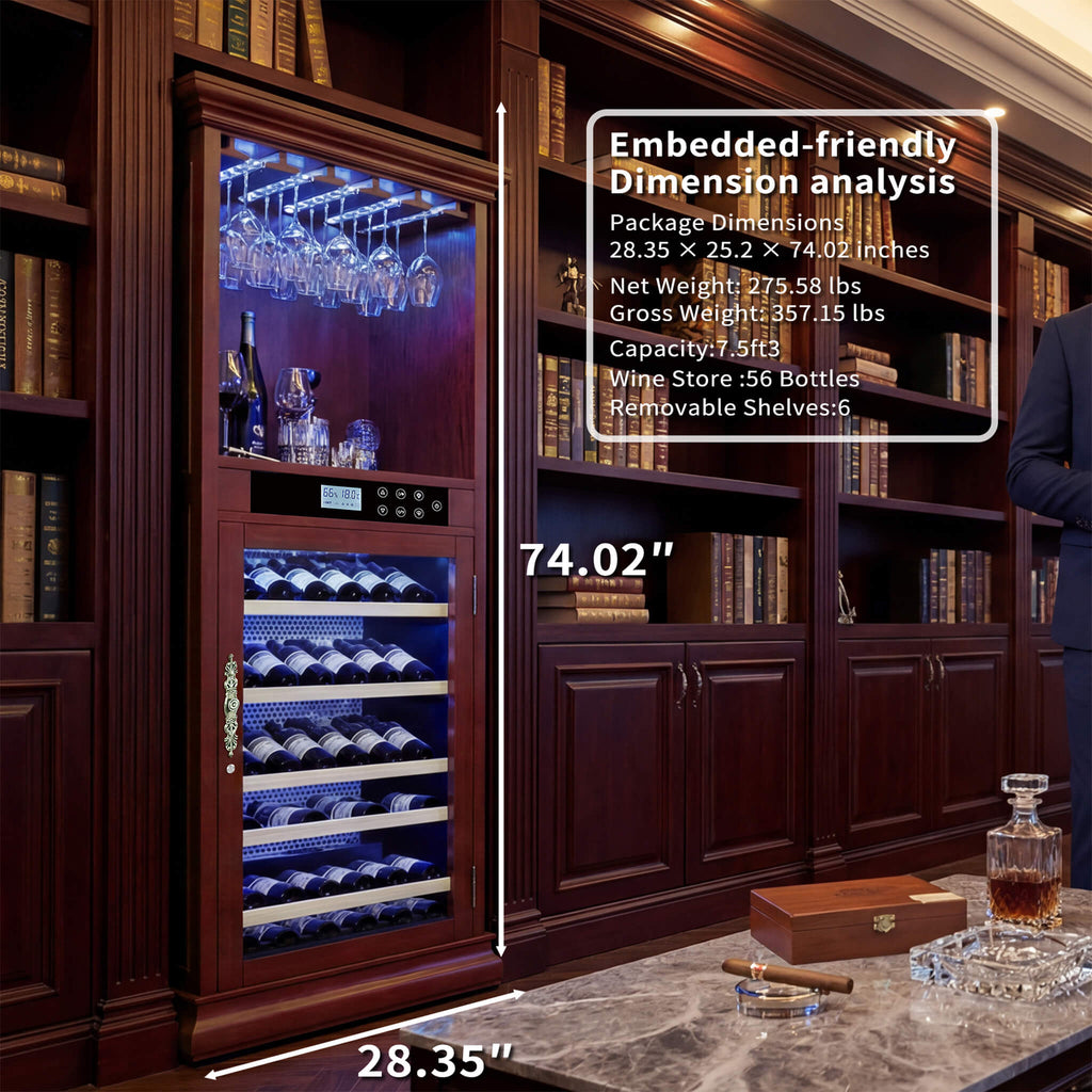 Nuvia 56-Bottle 7.5 Cu.Ft Single-Zone Multi-Tiered Wooden Wine Cooler Cabinet With Humidity And Temperature Controls (SAK7319