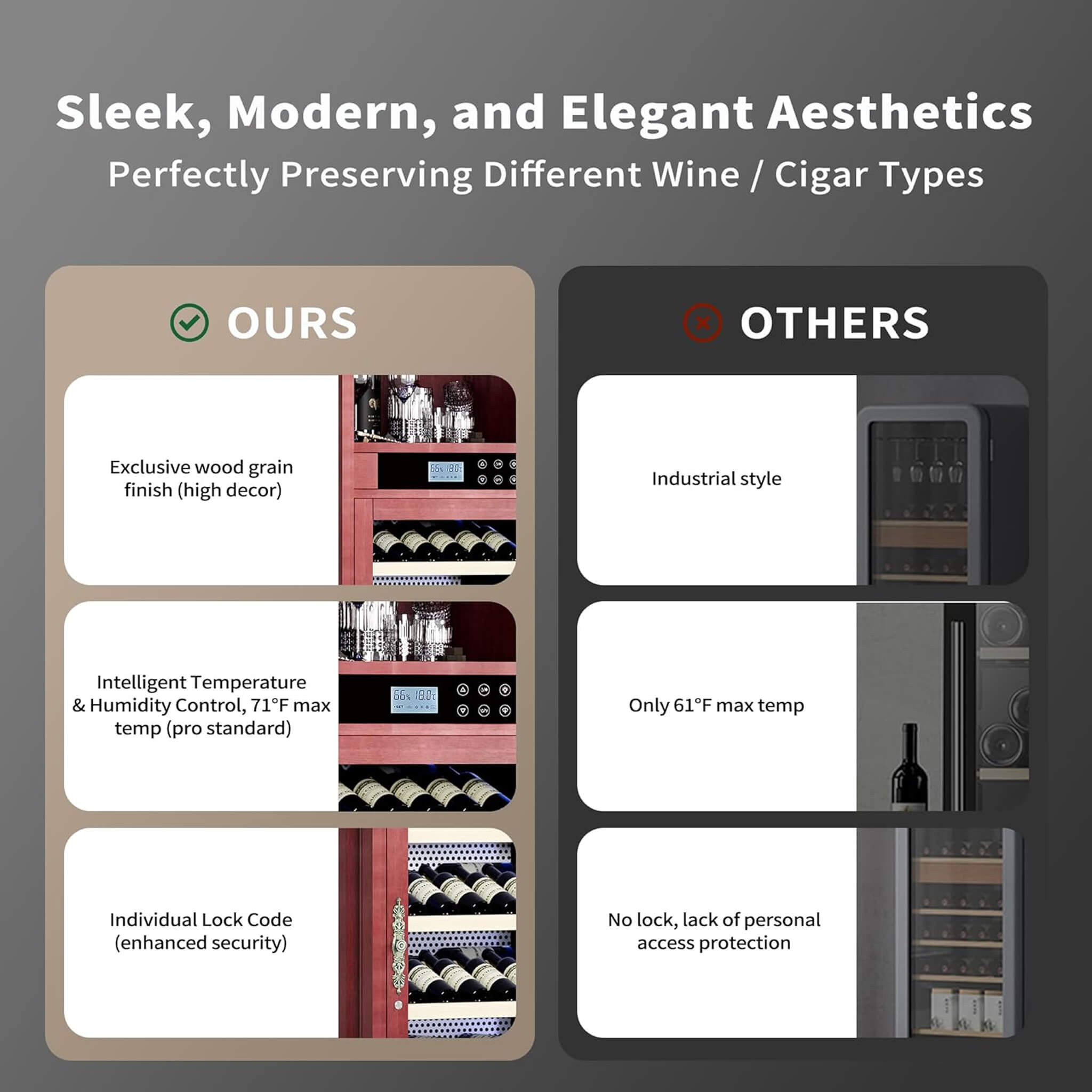 Nuvia 56-Bottle 7.5 Cu.Ft Single-Zone Multi-Tiered Wooden Wine Cooler Cabinet With Humidity And Temperature Controls (SAK7319