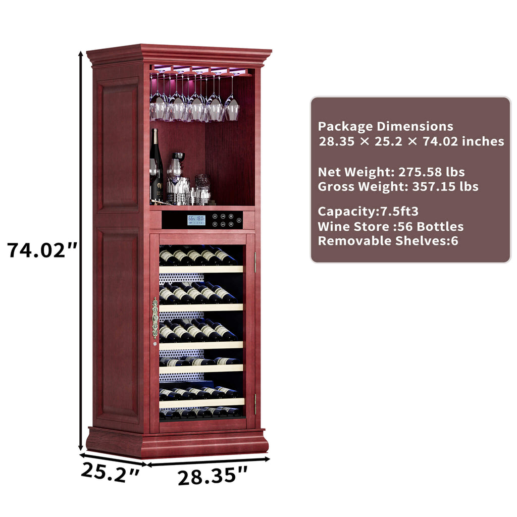 Nuvia 56-Bottle 7.5 Cu.Ft Single-Zone Multi-Tiered Wooden Wine Cooler Cabinet With Humidity And Temperature Controls (SAK7319