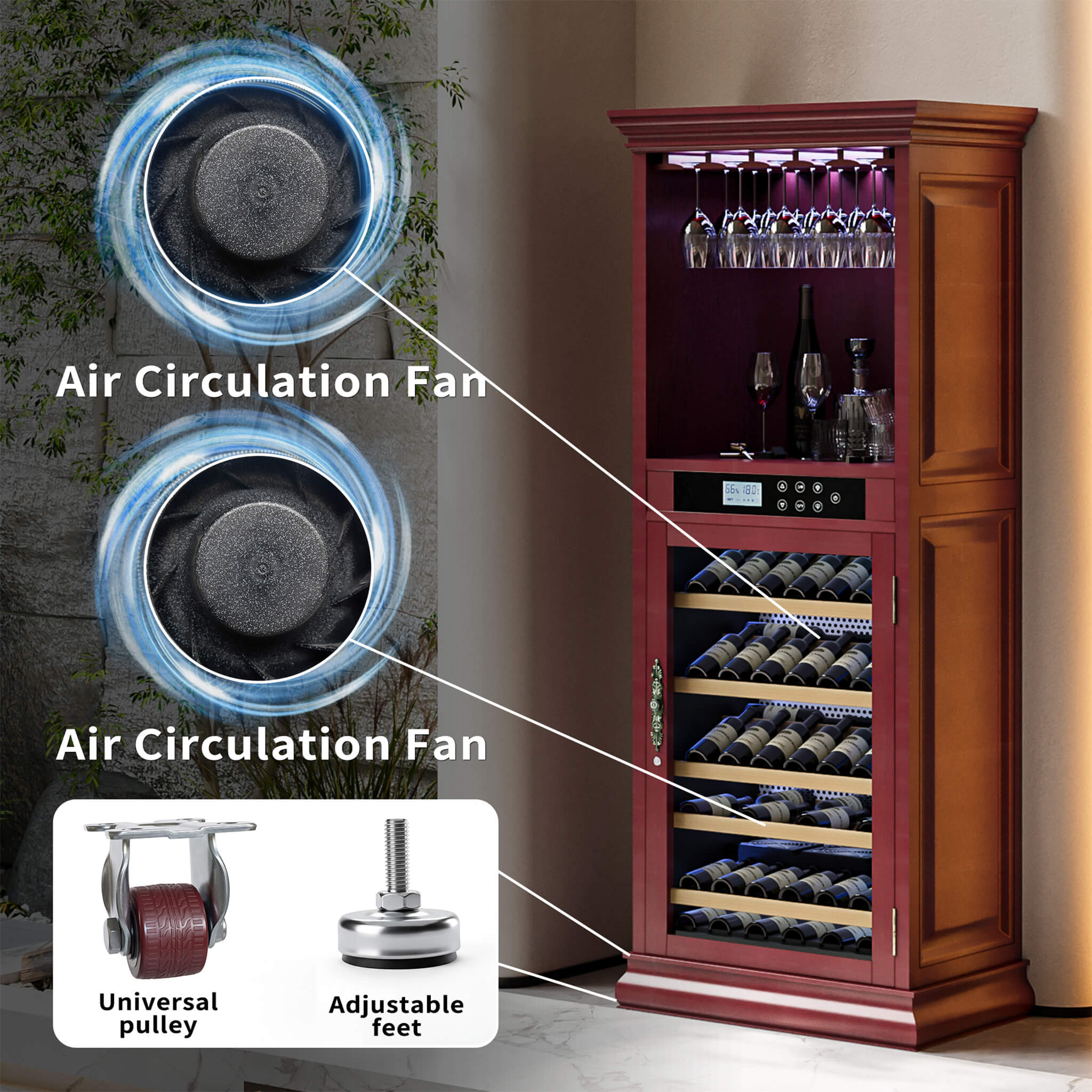 Nuvia 56-Bottle 7.5 Cu.Ft Single-Zone Multi-Tiered Wooden Wine Cooler Cabinet With Humidity And Temperature Controls (SAK7319