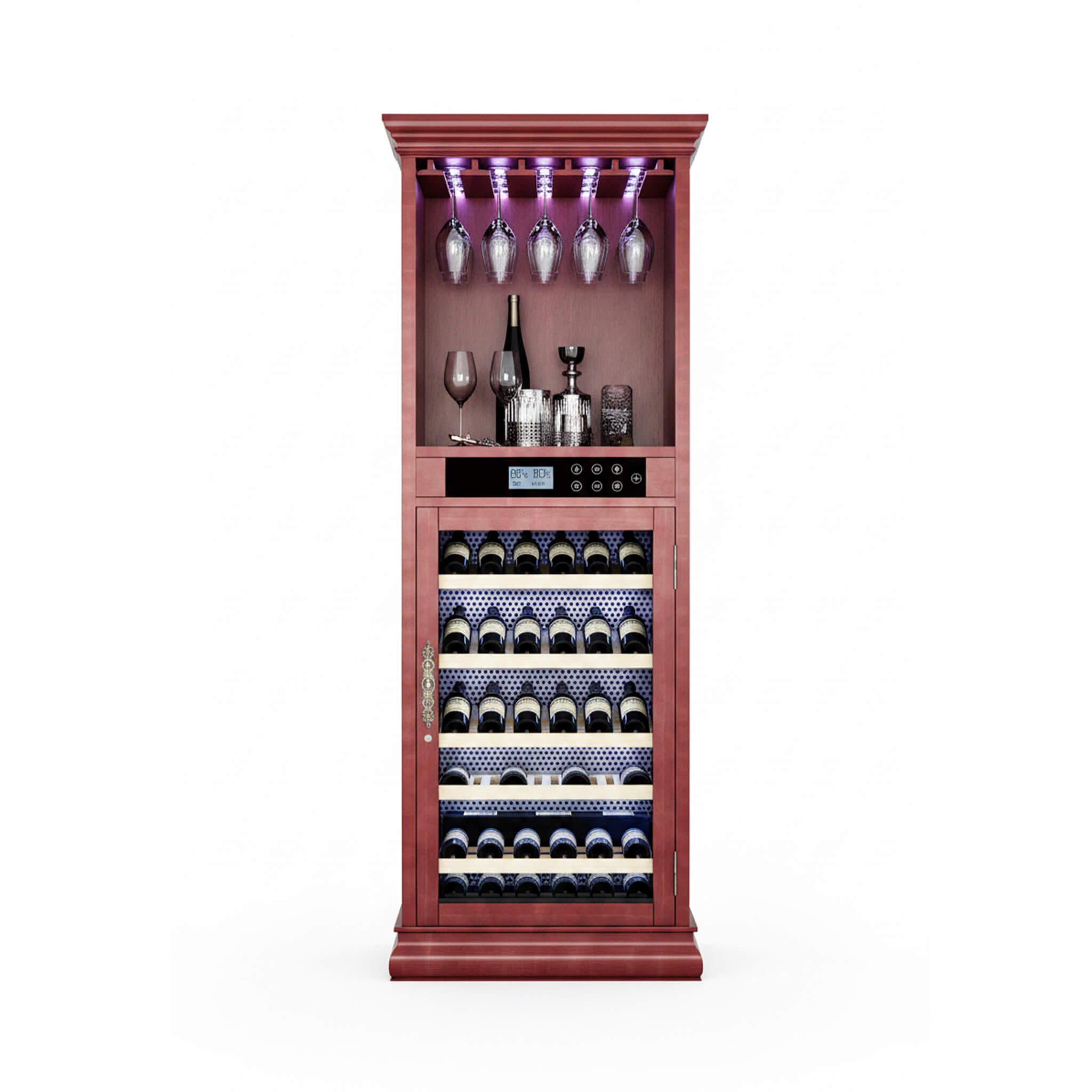 Nuvia 56-Bottle 7.5 Cu.Ft Single-Zone Multi-Tiered Wooden Wine Cooler Cabinet With Humidity And Temperature Controls (SAK7319