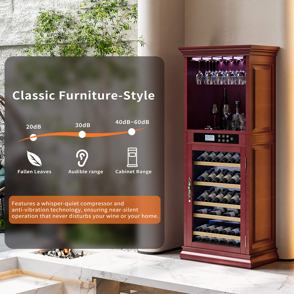 Nuvia 56-Bottle 7.5 Cu.Ft Single-Zone Multi-Tiered Wooden Wine Cooler Cabinet With Humidity And Temperature Controls (SAK7319