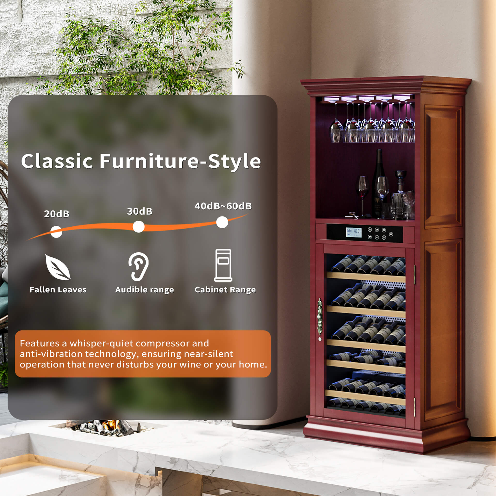 Nuvia 56-Bottle 7.5 Cu.Ft Single-Zone Multi-Tiered Wooden Wine Cooler Cabinet With Humidity And Temperature Controls (SAK7319