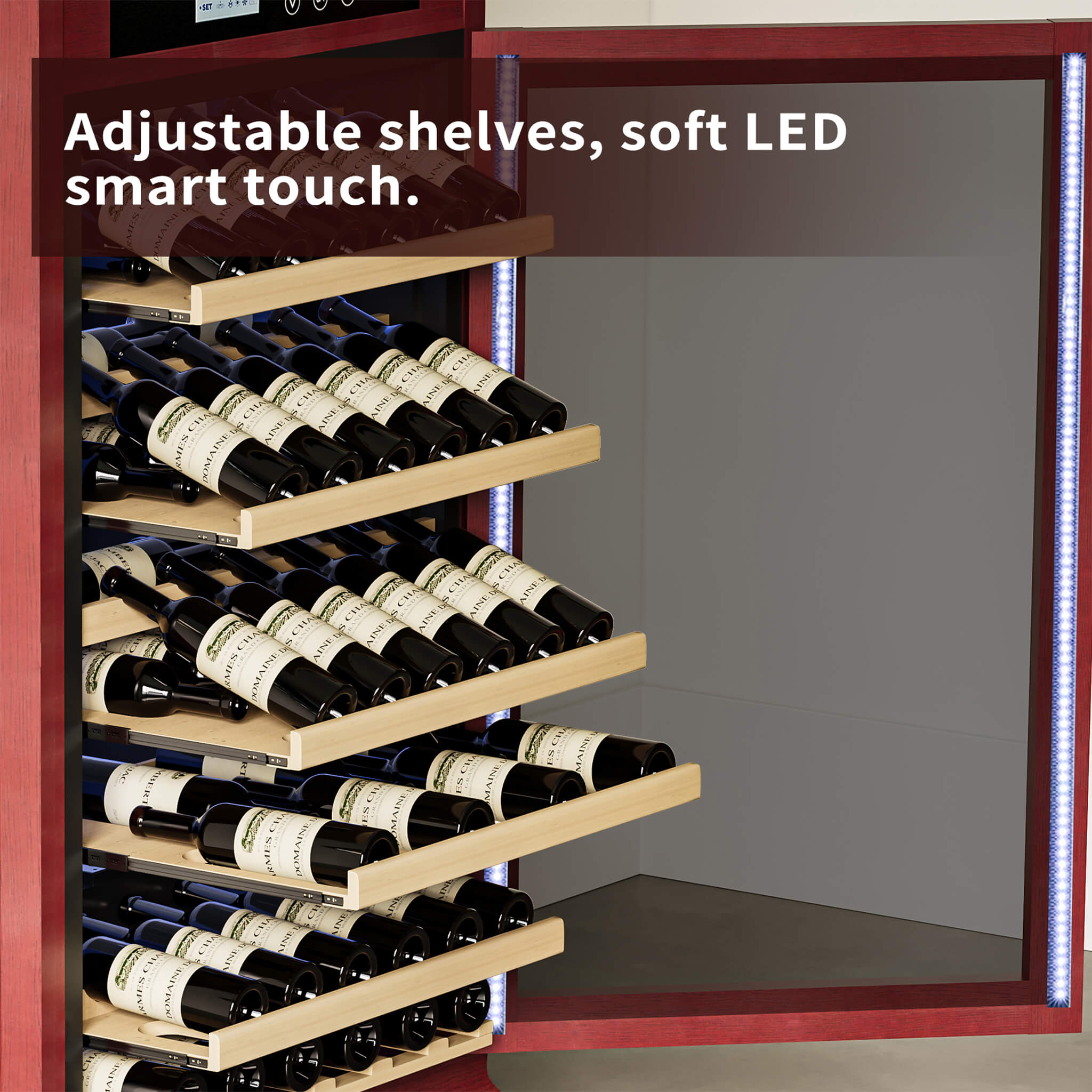 Nuvia 56-Bottle 7.5 Cu.Ft Single-Zone Multi-Tiered Wooden Wine Cooler Cabinet With Humidity And Temperature Controls (SAK7319