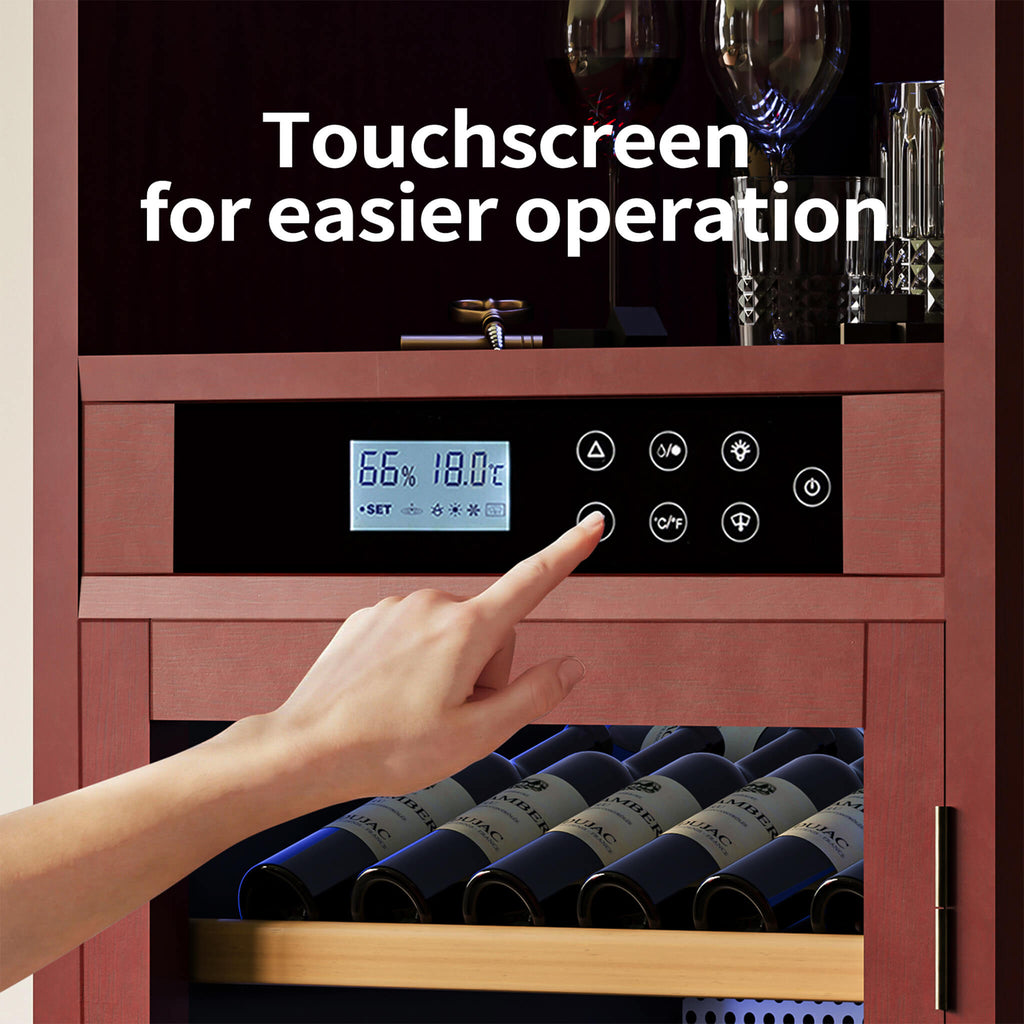 Nuvia 56-Bottle 7.5 Cu.Ft Single-Zone Multi-Tiered Wooden Wine Cooler Cabinet With Humidity And Temperature Controls (SAK7319