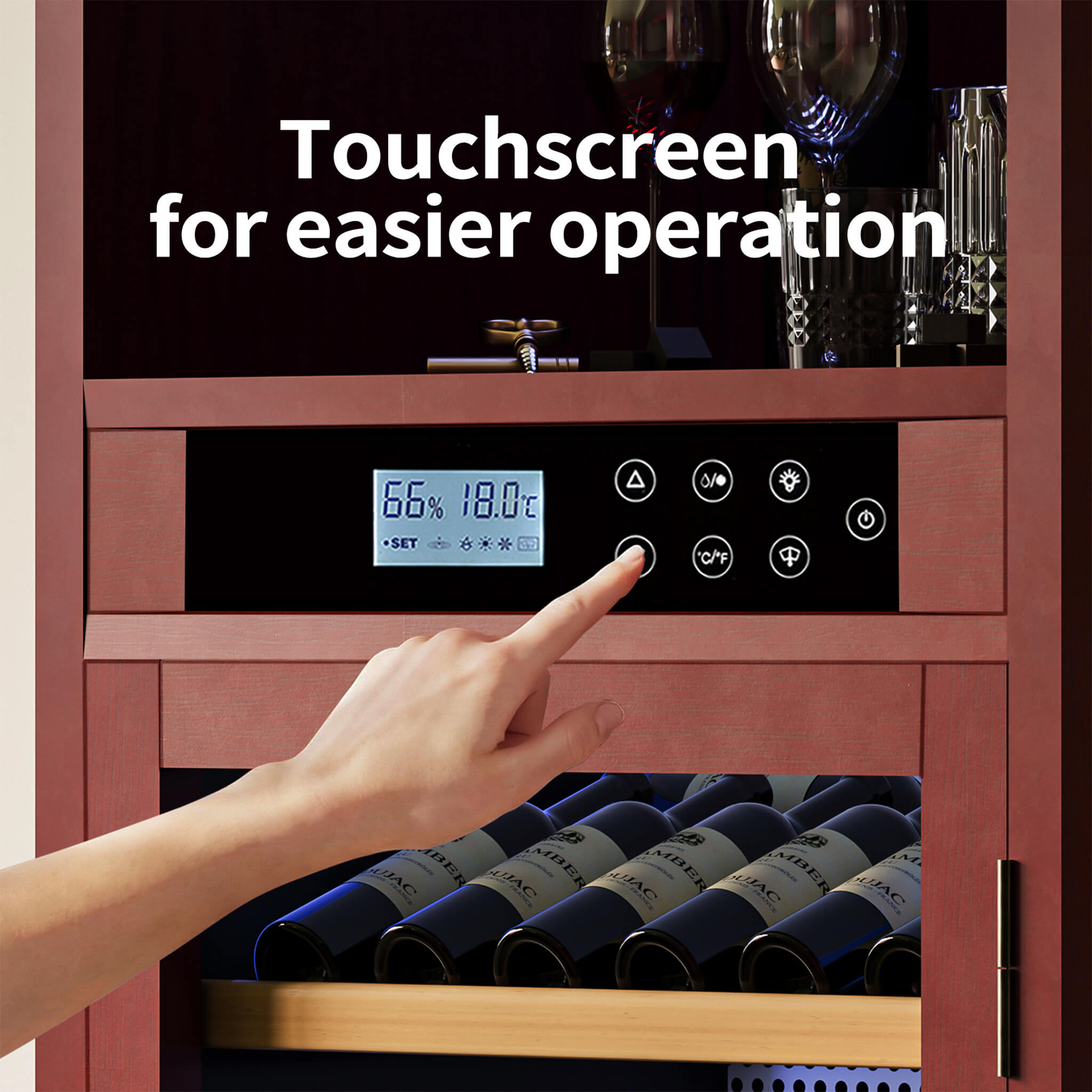 Nuvia 56-Bottle 7.5 Cu.Ft Single-Zone Multi-Tiered Wooden Wine Cooler Cabinet With Humidity And Temperature Controls (SAK7319