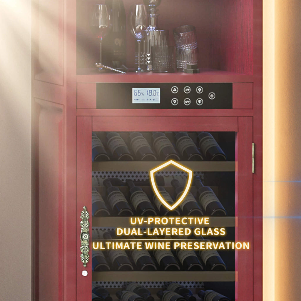 Nuvia 56-Bottle 7.5 Cu.Ft Single-Zone Multi-Tiered Wooden Wine Cooler Cabinet With Humidity And Temperature Controls (SAK7319