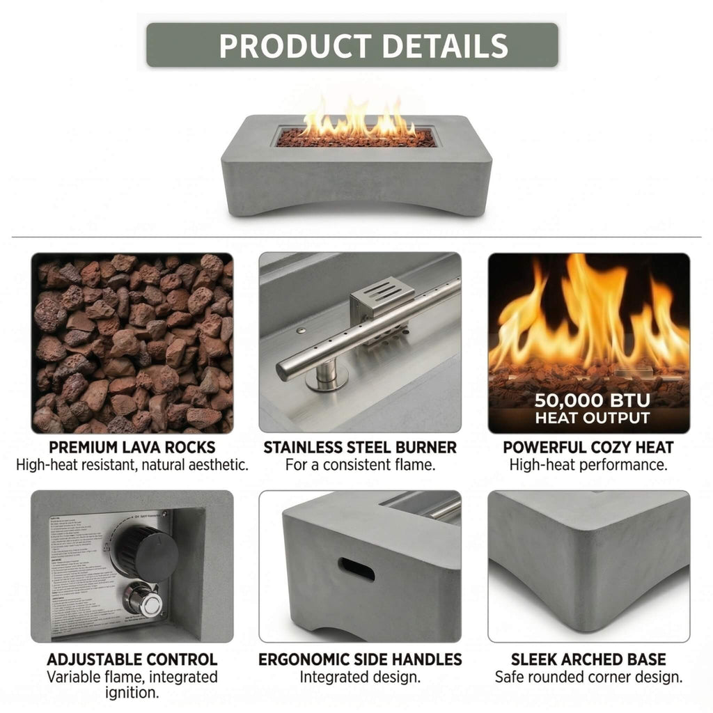 Alora 56-Inch 50K BTU Outdoor Modern Propane Fire Pit Table (SAK56830) – SAKSBY WHOLESALE, view 5