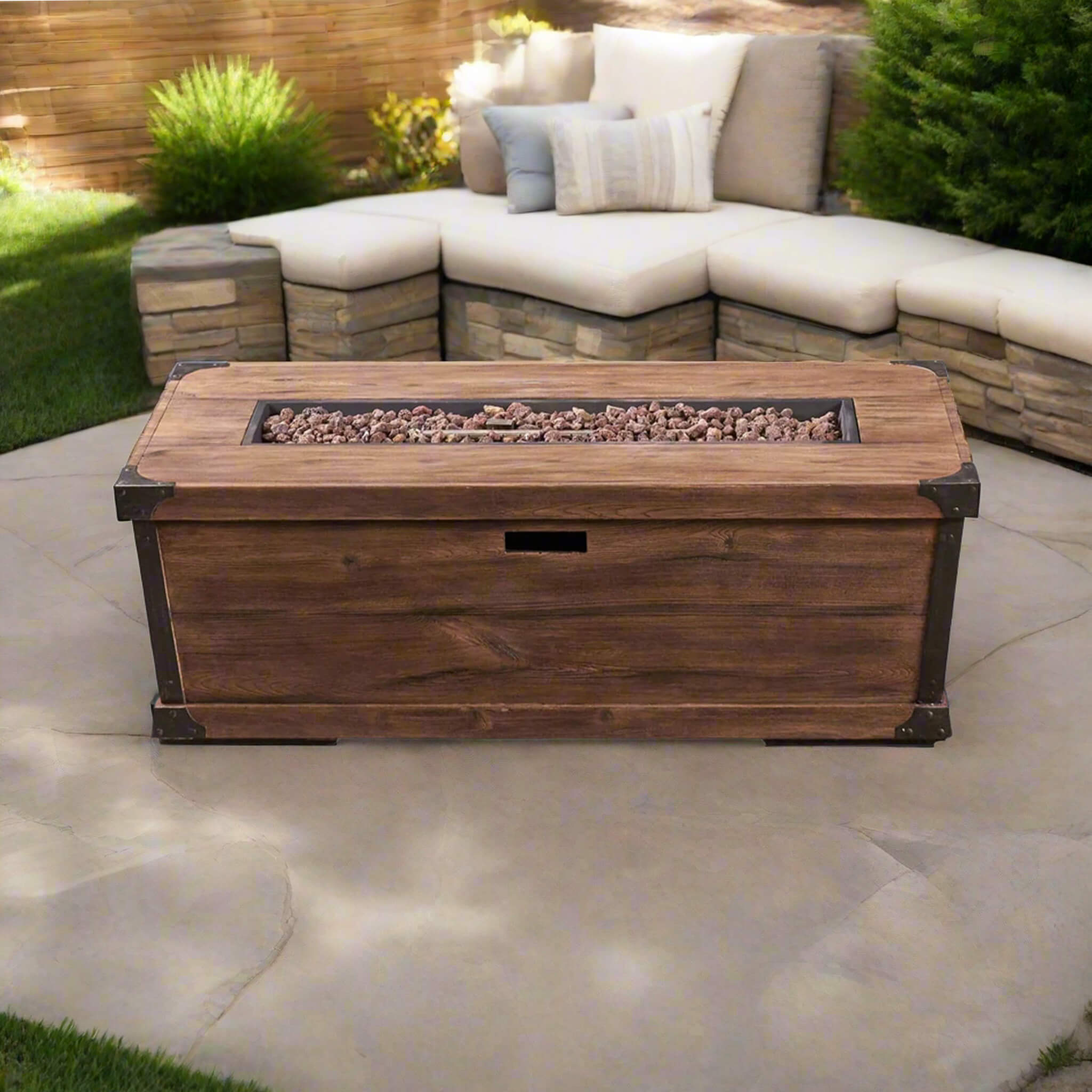 Alora 56-Inch Outdoor 50K BTU Wood Pattern Rectangle Gas Burning Fire Pit (SAK43681) – SAKSBY WHOLESALE