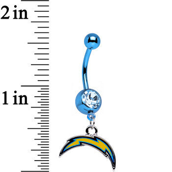BodyCandy Officially Licensed NFL San Diego Chargers Dangle Belly Ring — detail close-up