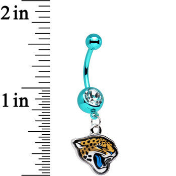 BodyCandy Officially Licensed NFL Jacksonville Jaguars Dangle Belly Ring — detail close-up