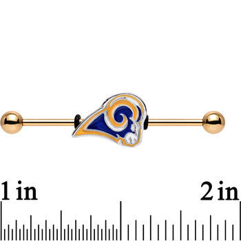 BodyCandy Officially Licensed St. Louis Rams Logo Industrial Barbell 38mm — detail close-up