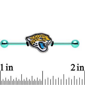 BodyCandy Officially Licensed Jacksonville Jaguars Logo Industrial Barbell 38mm — detail close-up