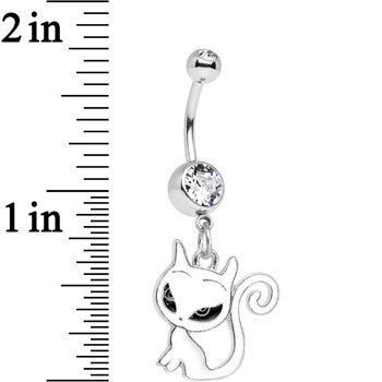 BodyCandy Clear Gem Kitten Dangle Belly Ring — detail close-up