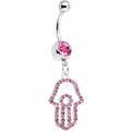 BodyCandy Pink Paved Hamsa Hand Dangle Belly Ring — main product shot