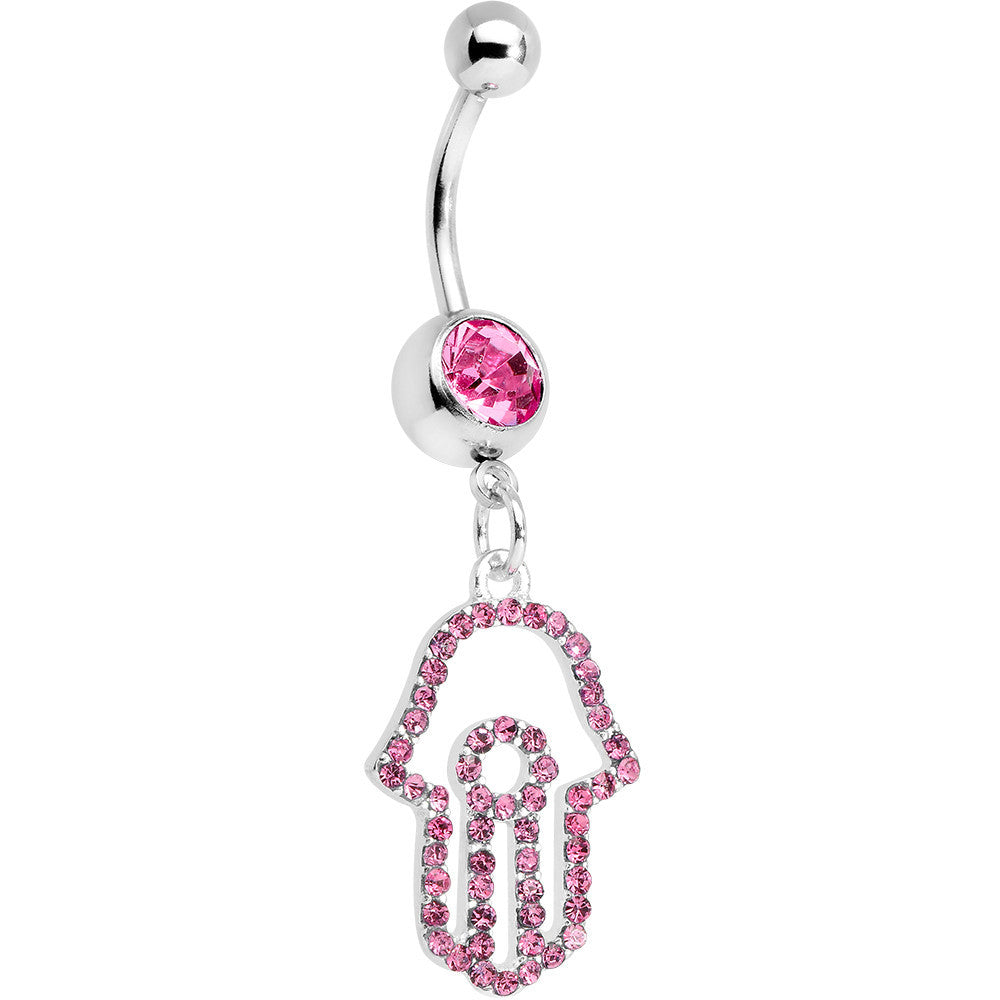 BodyCandy Pink Paved Hamsa Hand Dangle Belly Ring — main product shot