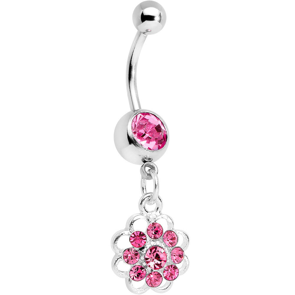 BodyCandy Pink Gem Blossoming Flower Dangle Belly Ring — main product shot