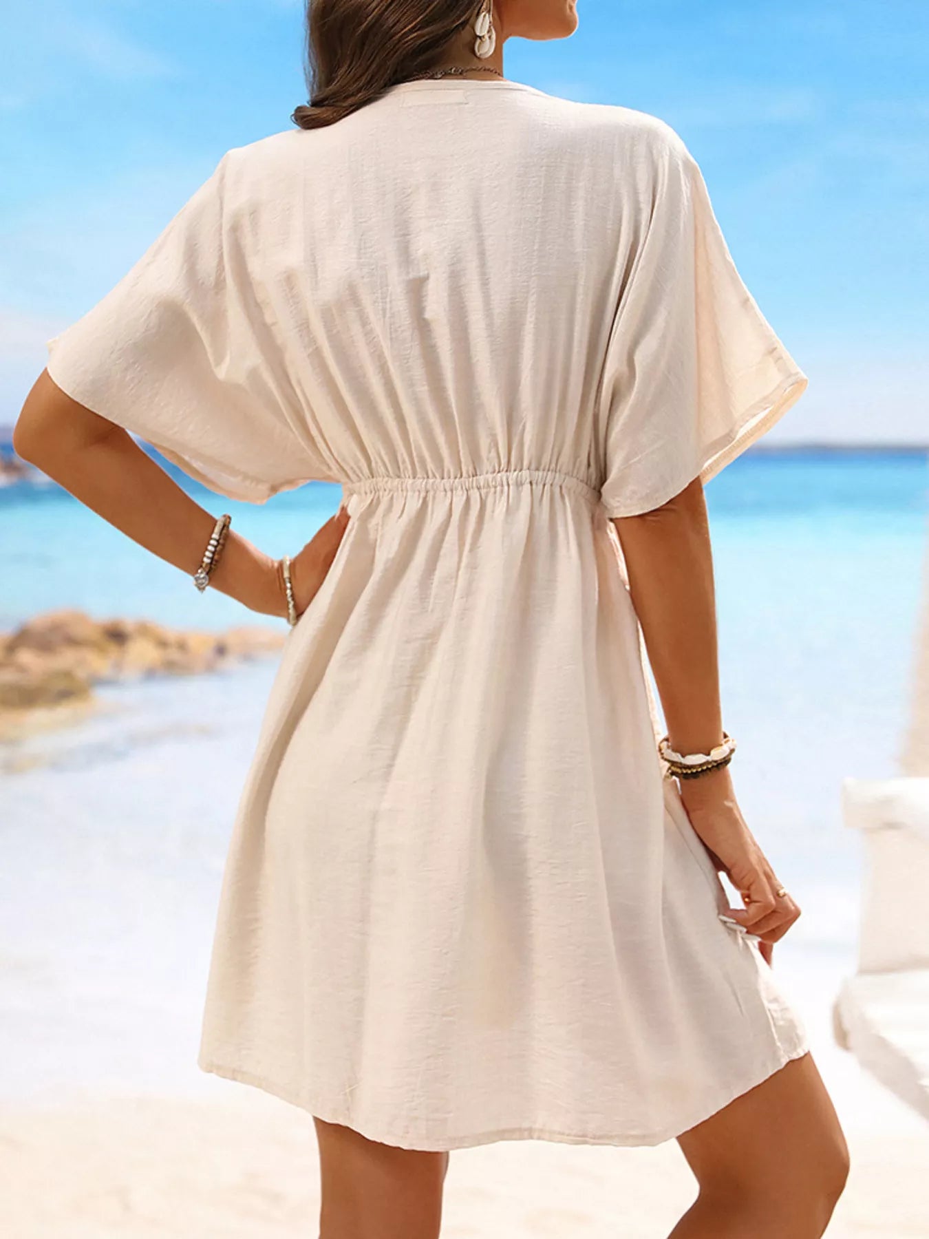 Lace Trim V-Neck Cover-Up Dress