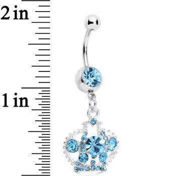 BodyCandy Aqua Gem Crown Dangle Belly Ring — detail close-up