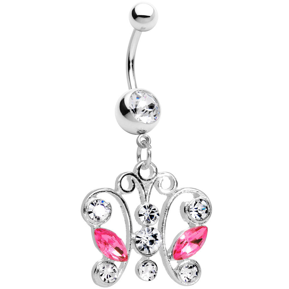 BodyCandy Clear Pink Gem Tokyo Lace Butterfly Dangle Belly Ring — main product shot