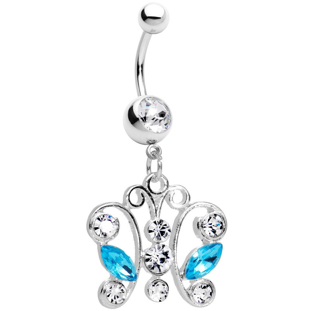 BodyCandy Clear Aqua Gem Tokyo Lace Butterfly Dangle Belly Ring — main product shot