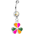 BodyCandy Aurora Gem Pink Orange Green Clover Dangle Belly Ring — main product shot