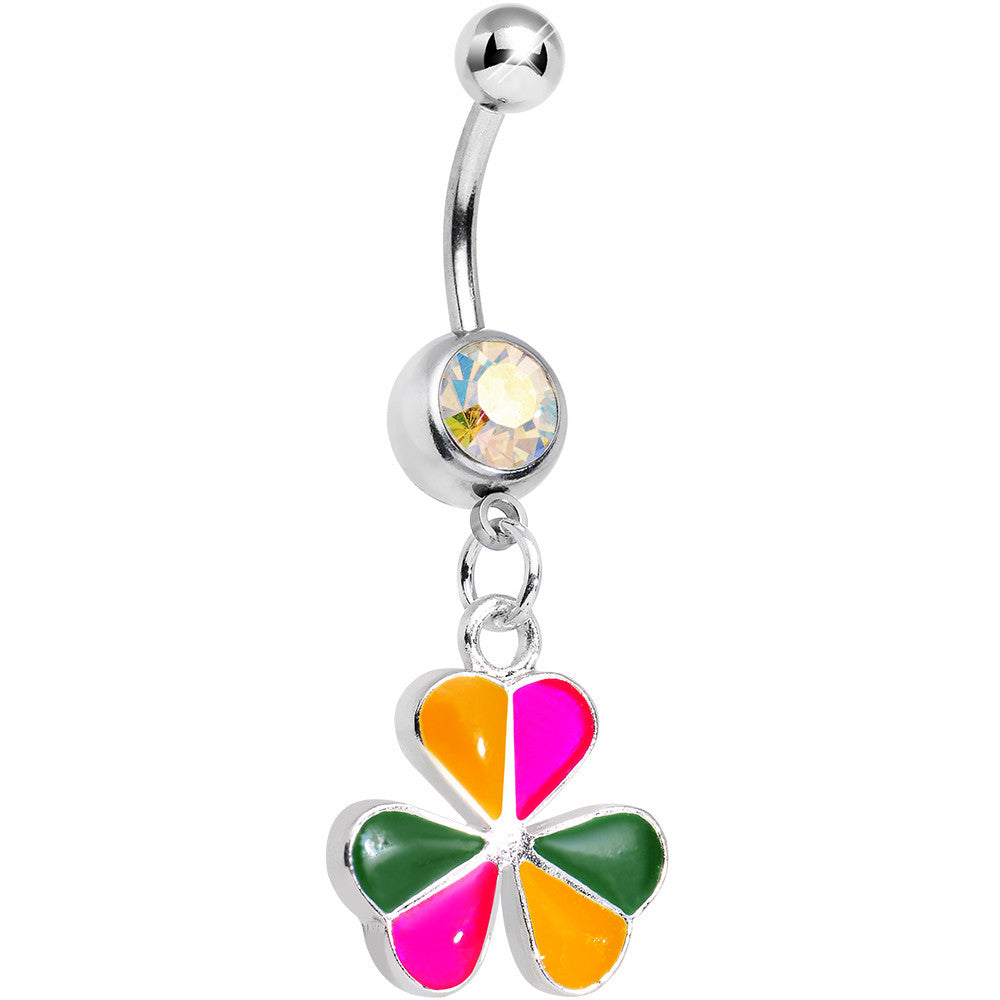 BodyCandy Aurora Gem Pink Orange Green Clover Dangle Belly Ring — main product shot