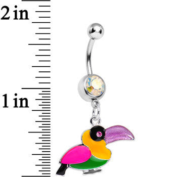 BodyCandy Aurora Gem Multicolored Parrot Dangle Belly Ring — detail close-up