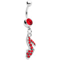 BodyCandy Red Gem Paved High Heel Shoe Dangle Belly Ring — main product shot