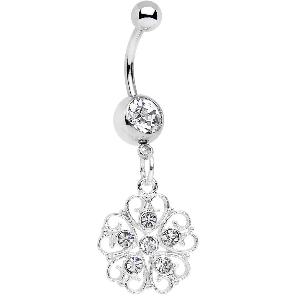 BodyCandy Clear Gem Flower Heart Dangle Belly Ring — main product shot
