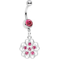 BodyCandy Pink Gem Flower Heart Dangle Belly Ring — main product shot