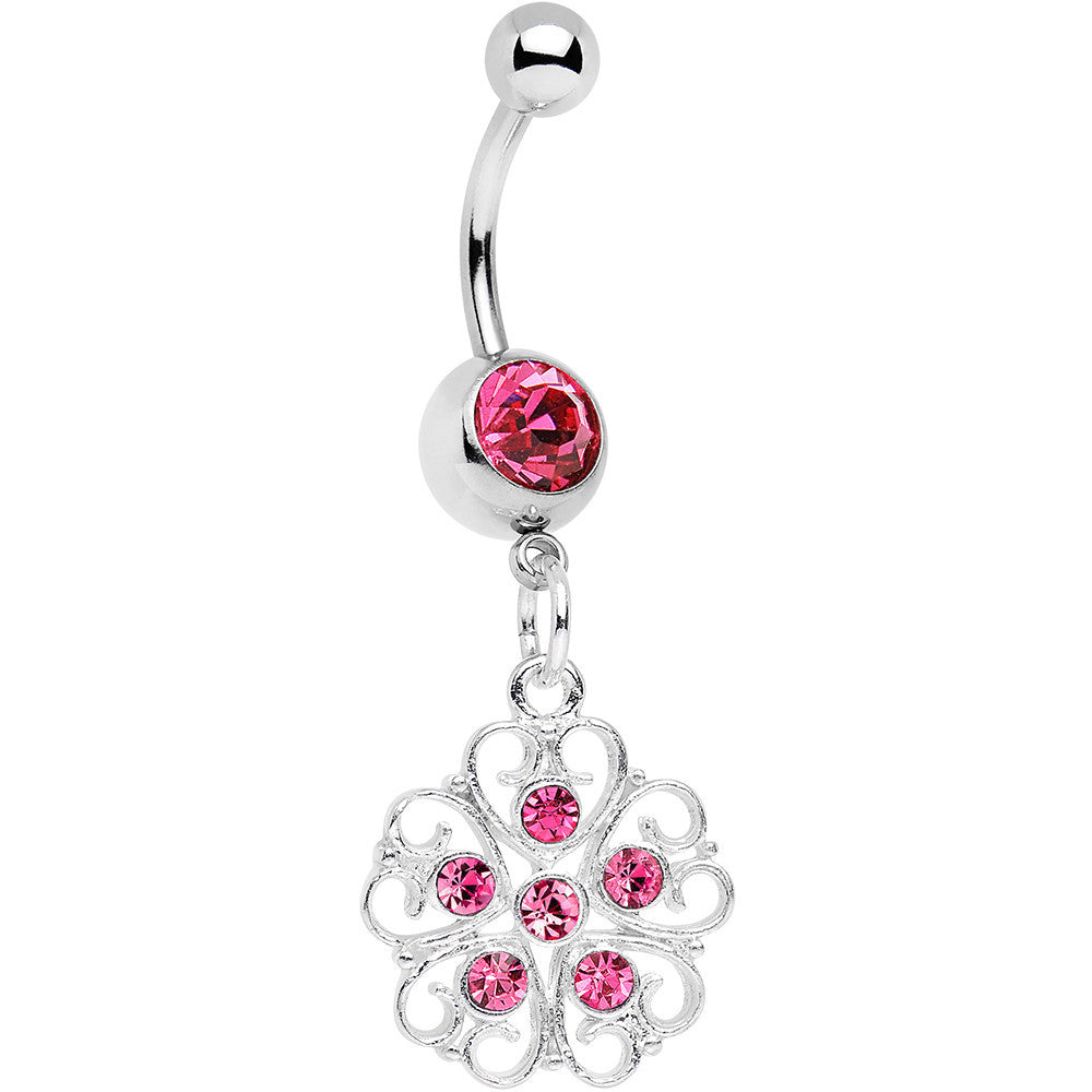 BodyCandy Pink Gem Flower Heart Dangle Belly Ring — main product shot