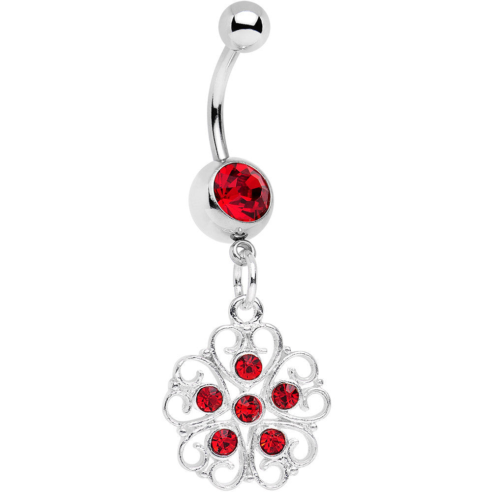 BodyCandy Red Gem Flower Heart Dangle Belly Ring — main product shot