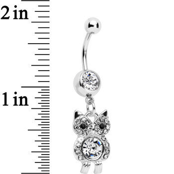 BodyCandy Clear Gem Burrowing Owl Dangle Belly Ring — detail close-up