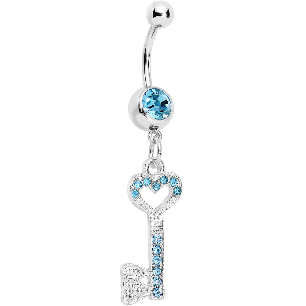 BodyCandy Aqua Gem Key to Unlock Love Dangle Belly Ring — main product shot